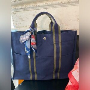 Hermes Navy Fourre Canvas Tote